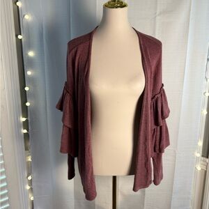 Entro Purple Ruffle Sleeve Cardigan Sweater